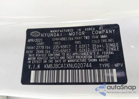 2022 Hyundai Tucson Hybrid Blue z USA, uszkodzony, nr VIN KM8JBCA1XNU020744